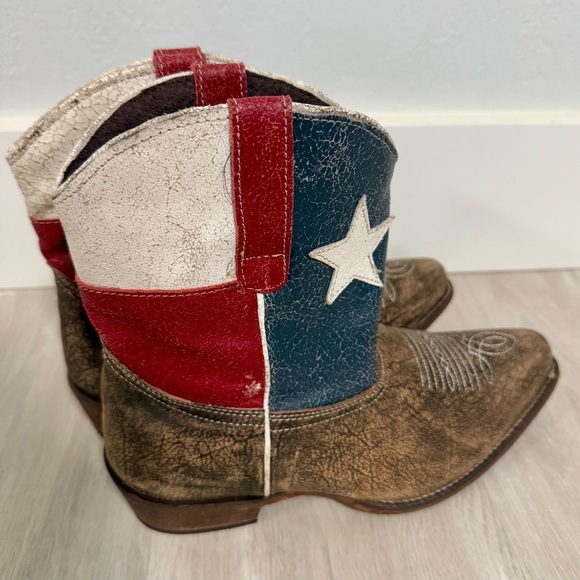 Roper Lady Rebel Women 8.5 Texas Flag Leather Pull On Western Boots - Picture 6 of 11